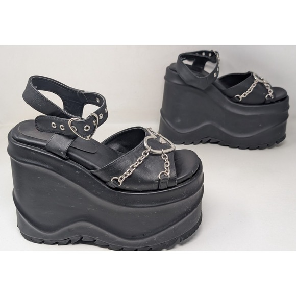 Demonia Shoes - Demonia Black Platform Chain Heart Sandals